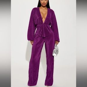 My Moment Plisse Pant Set - Plum